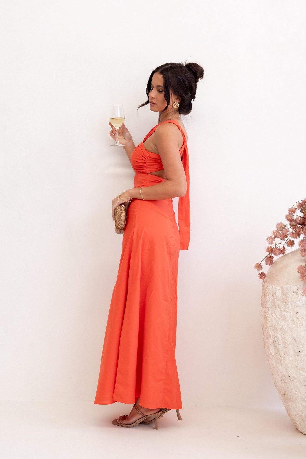 Luna One Shoulder Maxi Dress in Tangerine – view 2 of 11