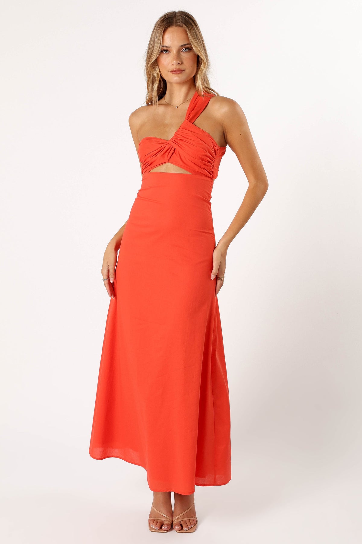 Luna One Shoulder Maxi Dress in Tangerine – view 3 of 11