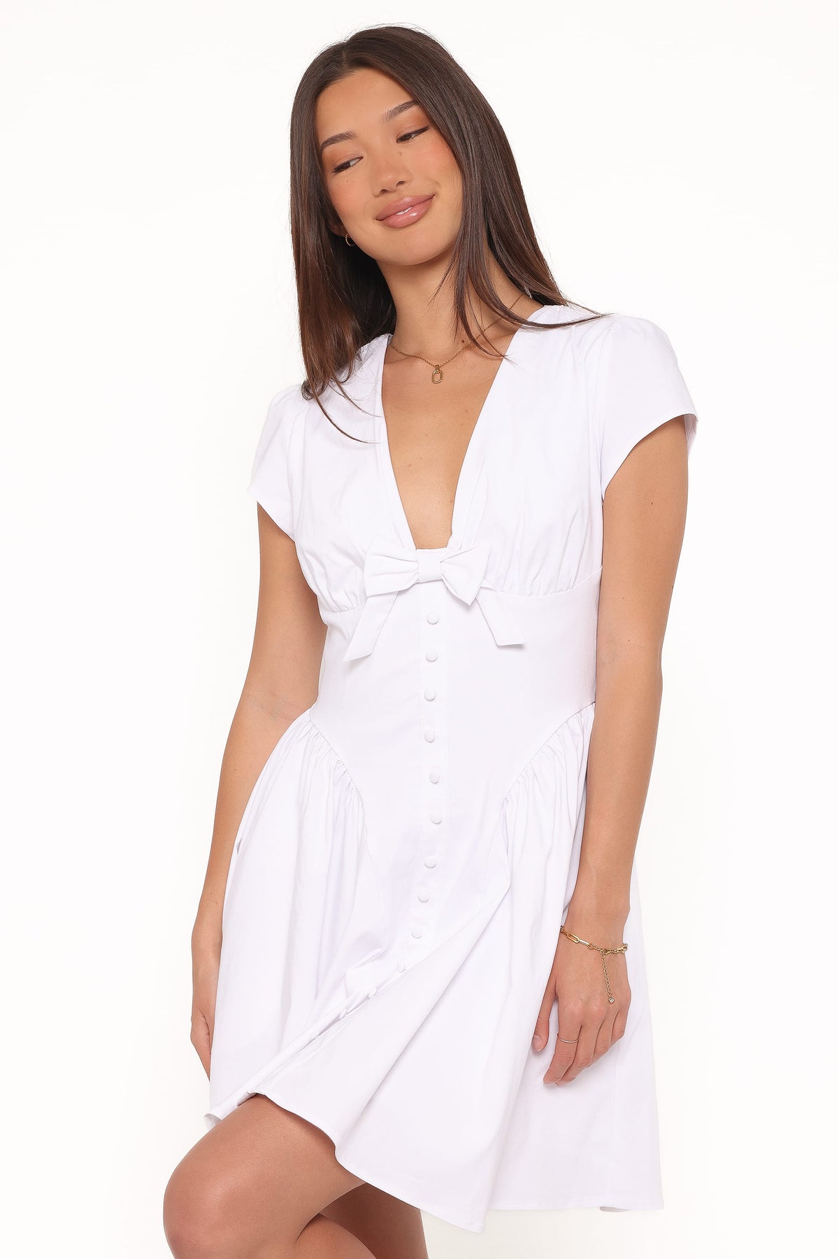 Lyssa Bow Front Mini Dress in White – view 2 of 8