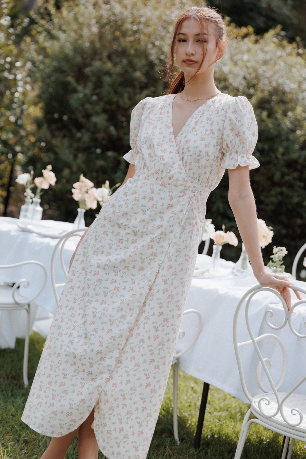Mabella Midi Dress in Peach Ditsy Floral – view 1 of 6
