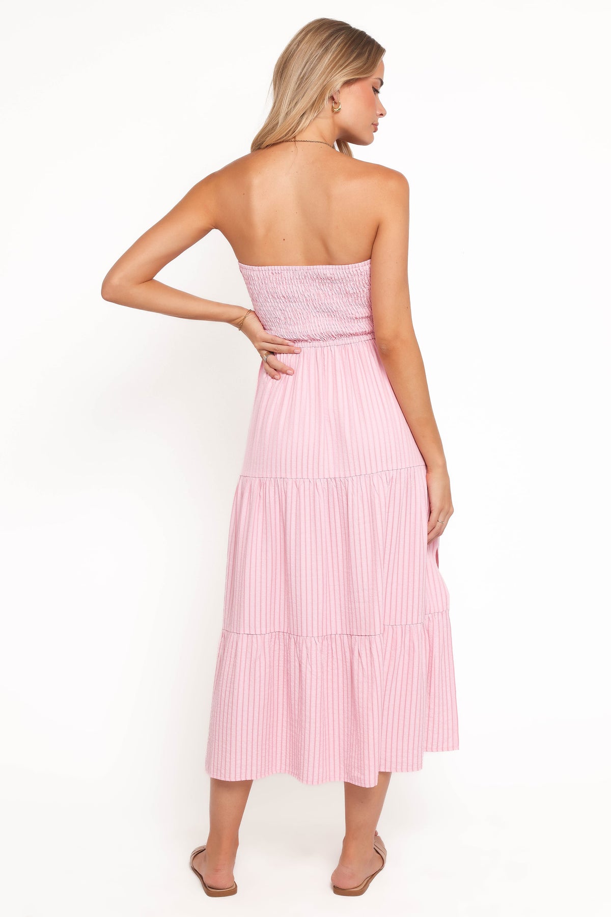 Maisie Strapless Midi Dress in Pink Stripe – view 5 of 8