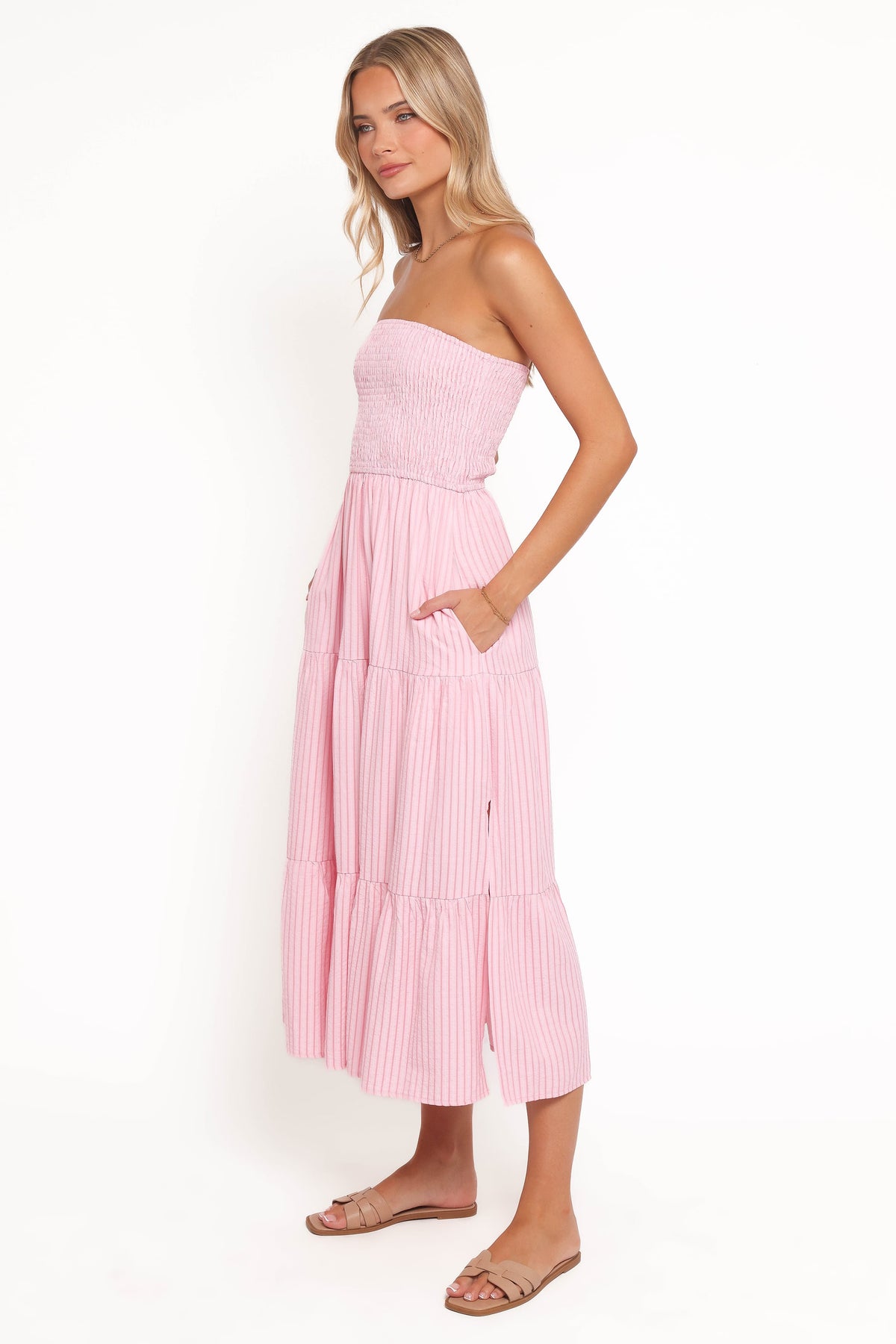 Maisie Strapless Midi Dress in Pink Stripe – view 4 of 8