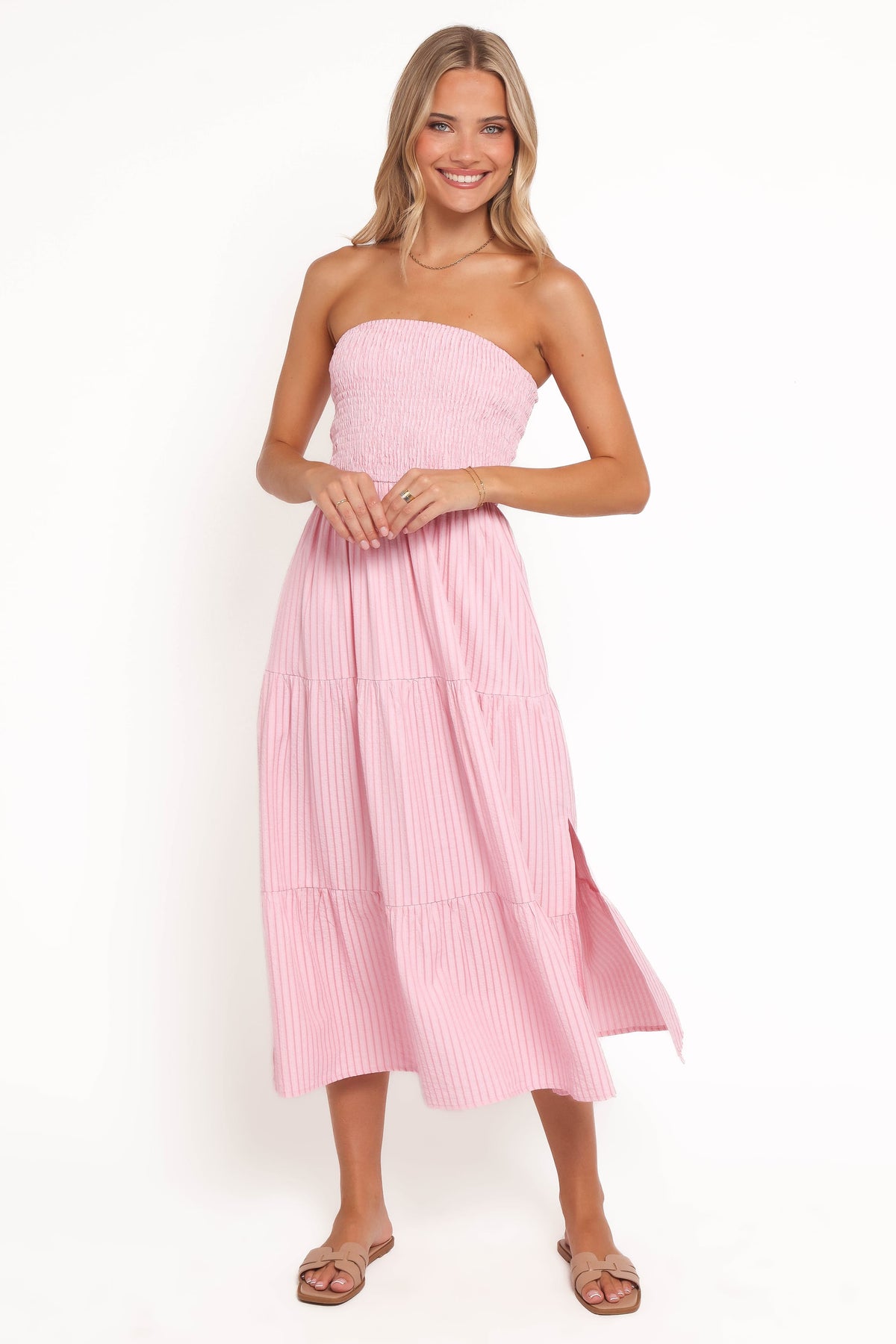 Maisie Strapless Midi Dress in Pink Stripe – view 6 of 8