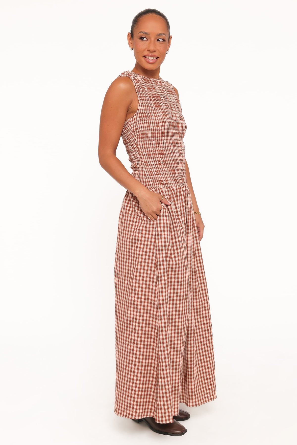 Maleny Maxi Dress in Brown Gingham – view 3 of 6