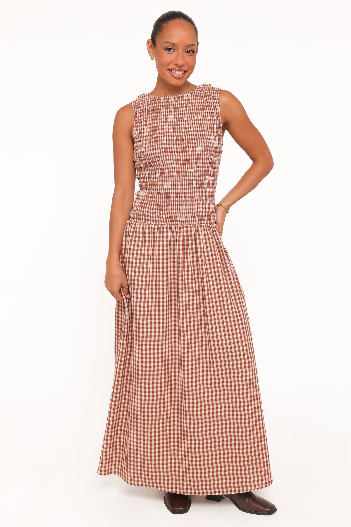 Maleny Maxi Dress in Brown Gingham – view 1 of 6