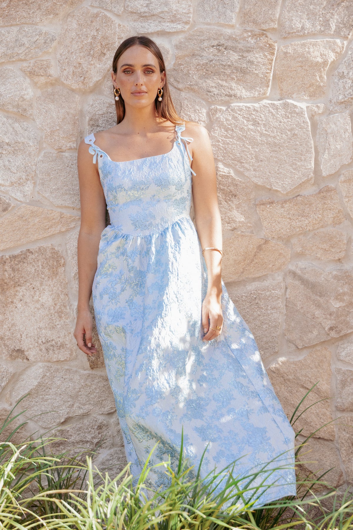 Marcelline Maxi Dress in Blue Brocade – view 1 of 7