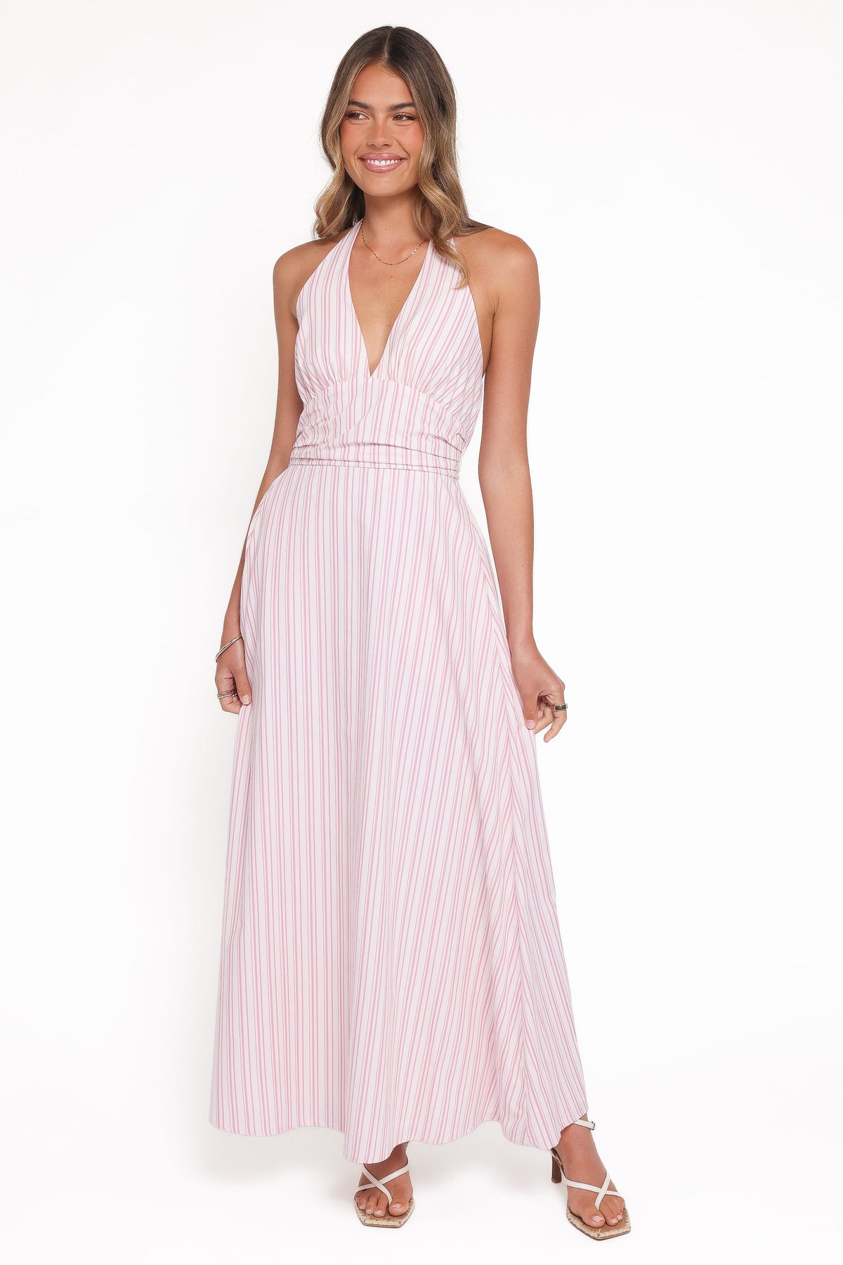 Marie Halterneck Maxi Dress in Pink Stripe – view 6 of 8