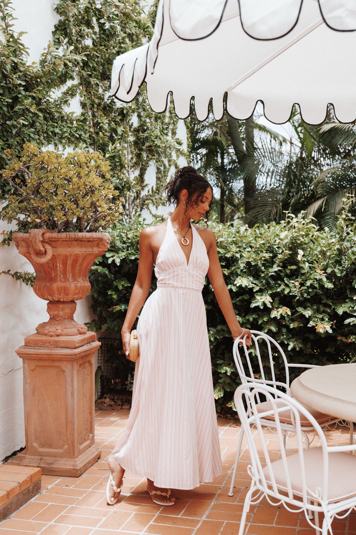 Marie Halterneck Maxi Dress in Pink Stripe – view 1 of 8