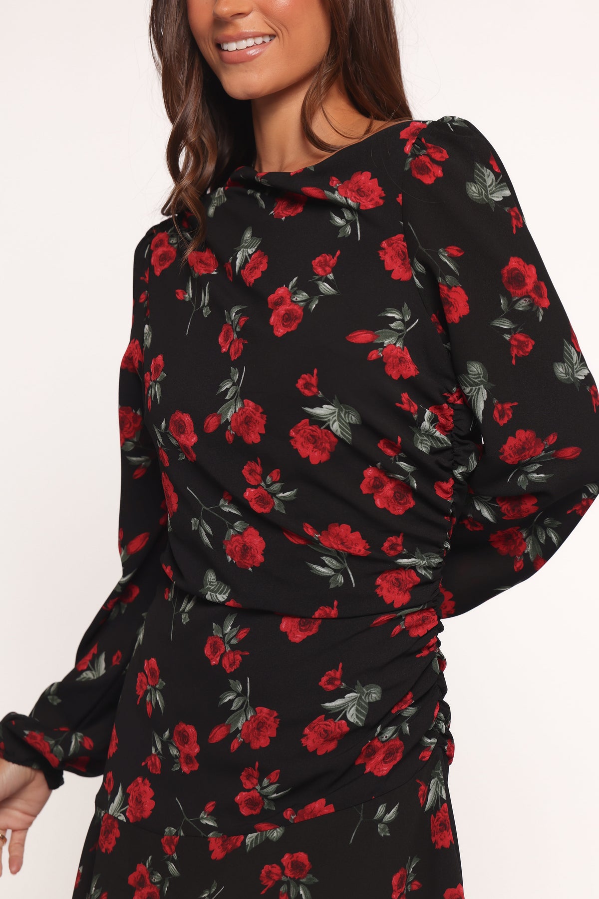 Mariska Long Sleeve Mini Dress in Rose Print – view 2 of 6