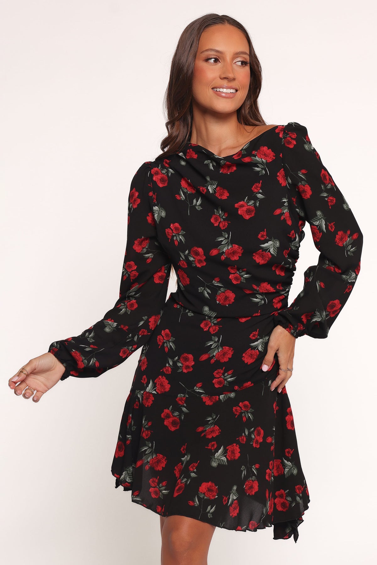 Mariska Long Sleeve Mini Dress in Rose Print – view 1 of 6