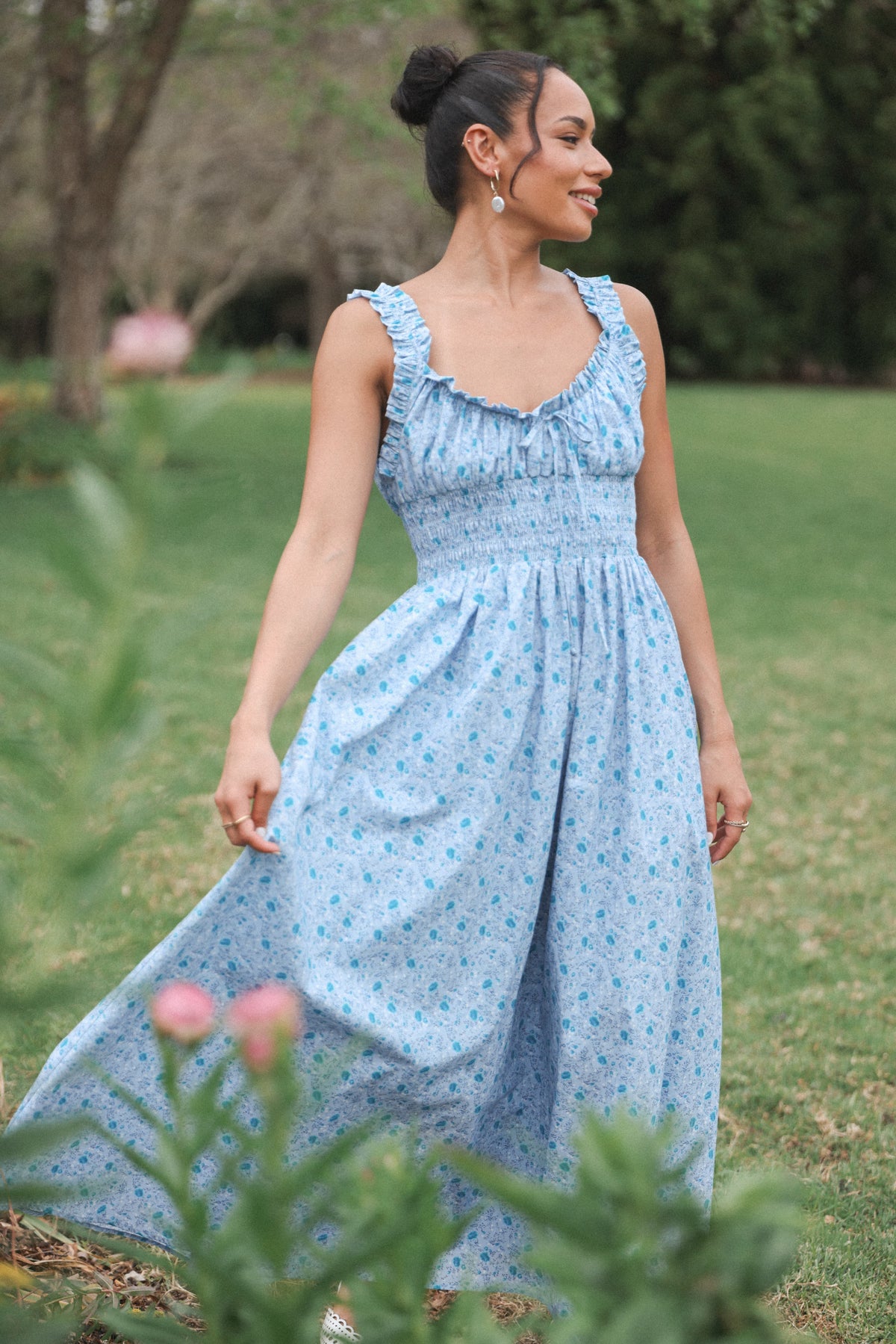 Marlena Midi Dress in Blue Floral – view 1 of 8