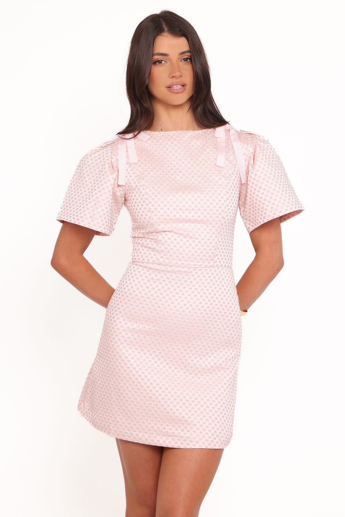 Marlene Mini Dress in Pink Rose Brocade – view 2 of 8