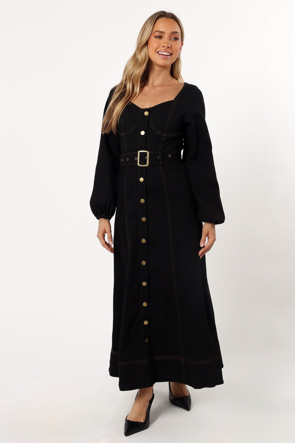 Mateo Long Sleeve Denim Dress in Black – view 3 of 7