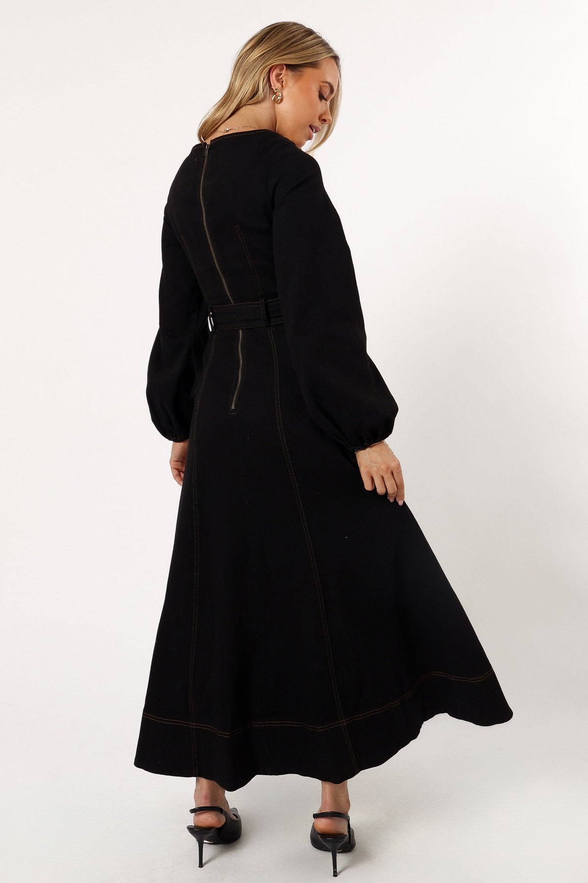 Mateo Long Sleeve Denim Dress in Black – view 5 of 7