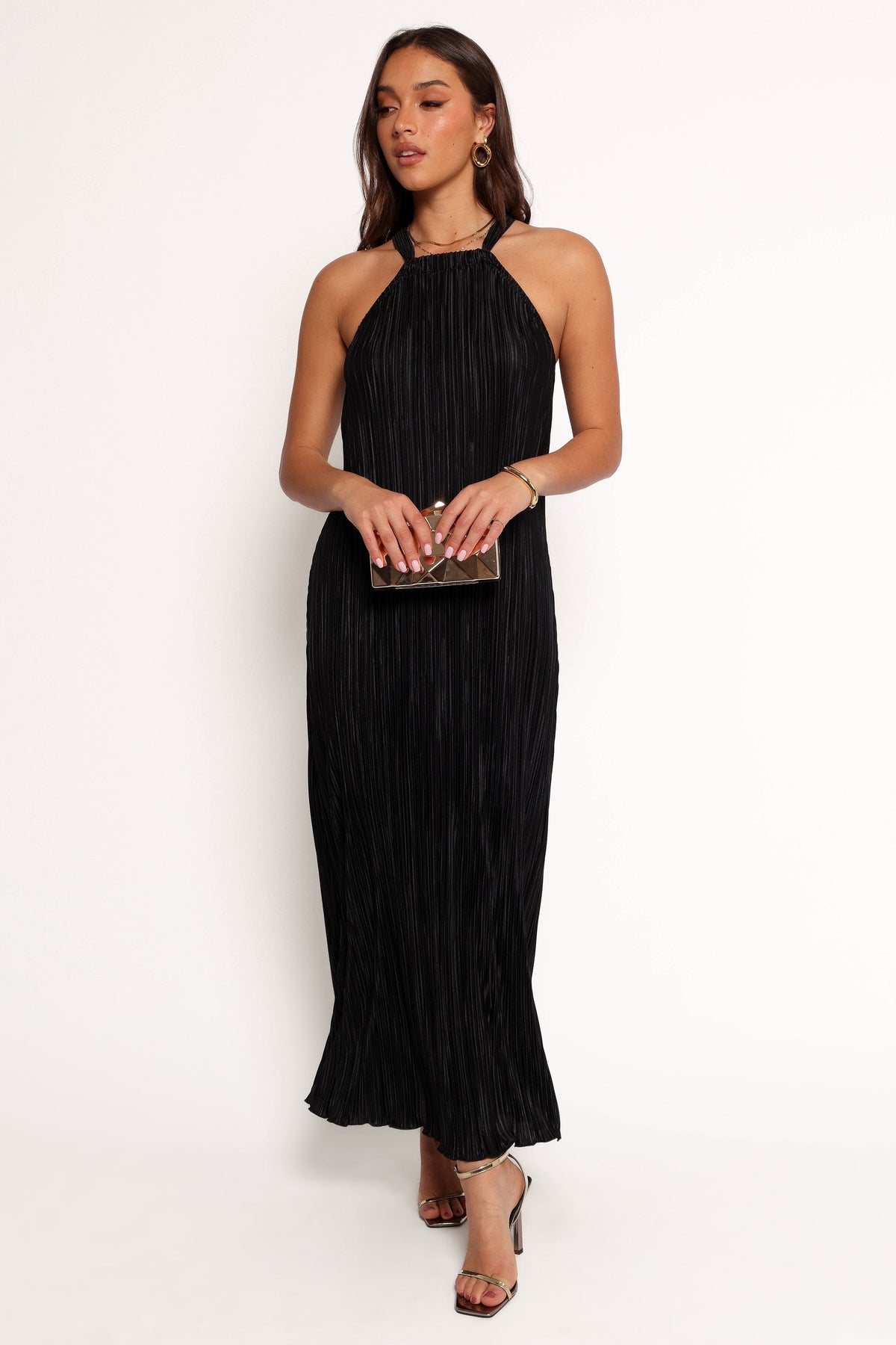 Melody Plisse Halter Maxi Dress in Black – view 1 of 7