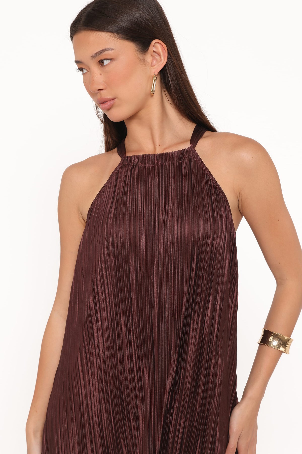 Melody Plisse Halter Maxi Dress in Brown – view 2 of 6