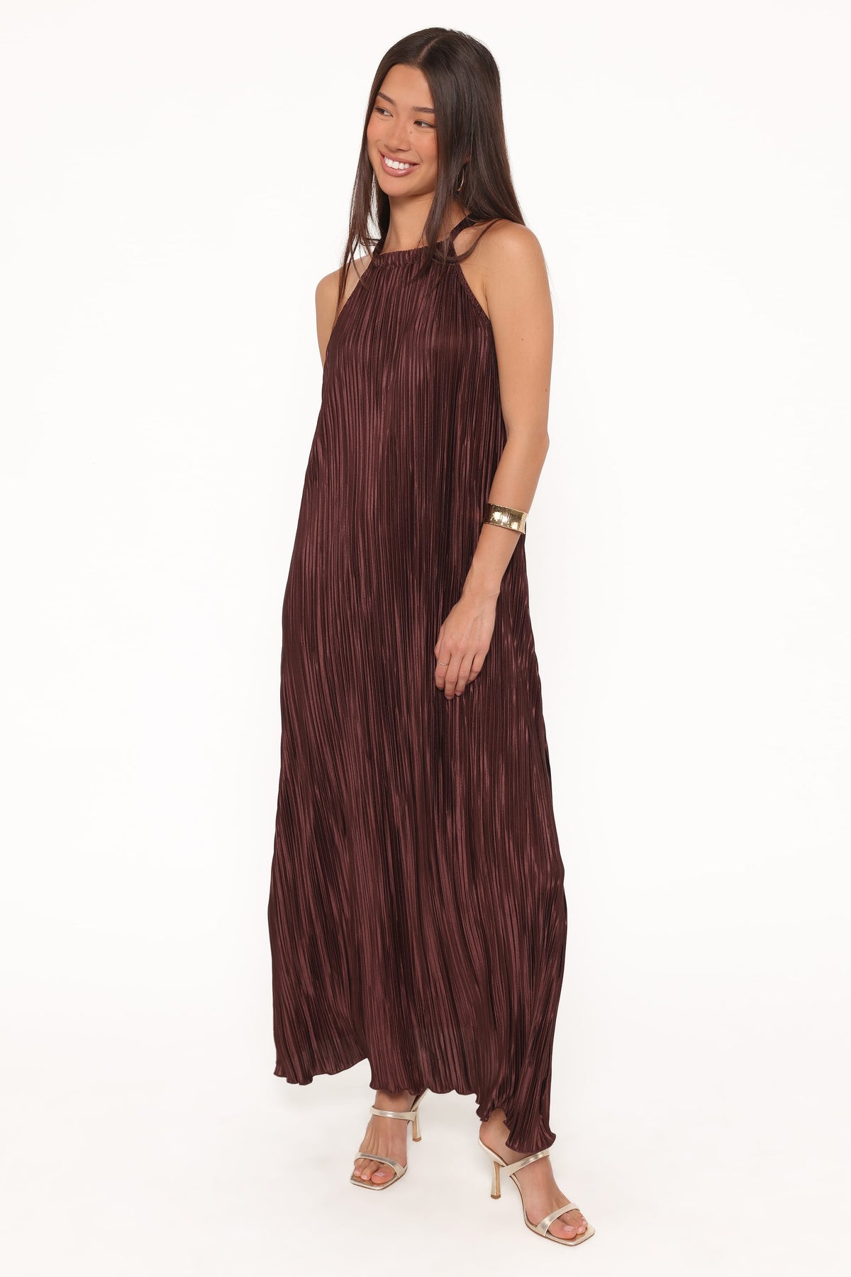 Melody Plisse Halter Maxi Dress in Brown – view 3 of 6