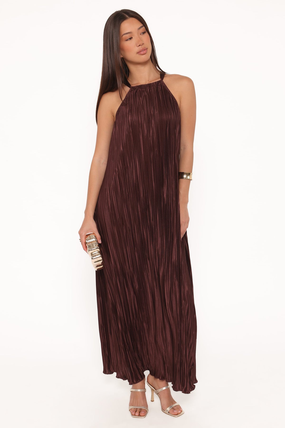 Melody Plisse Halter Maxi Dress in Brown – view 5 of 6