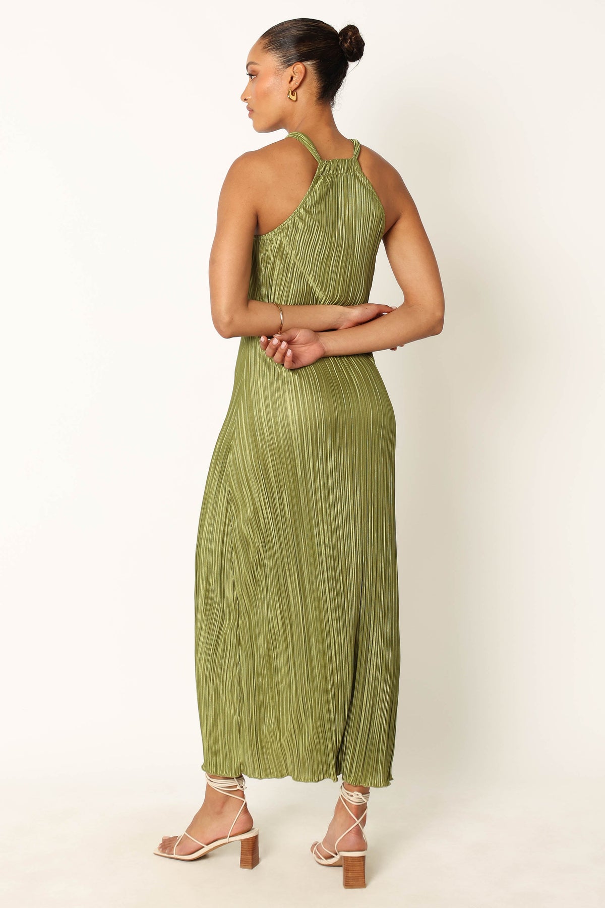 Melody Plisse Halter Maxi Dress in Olive – view 3 of 8