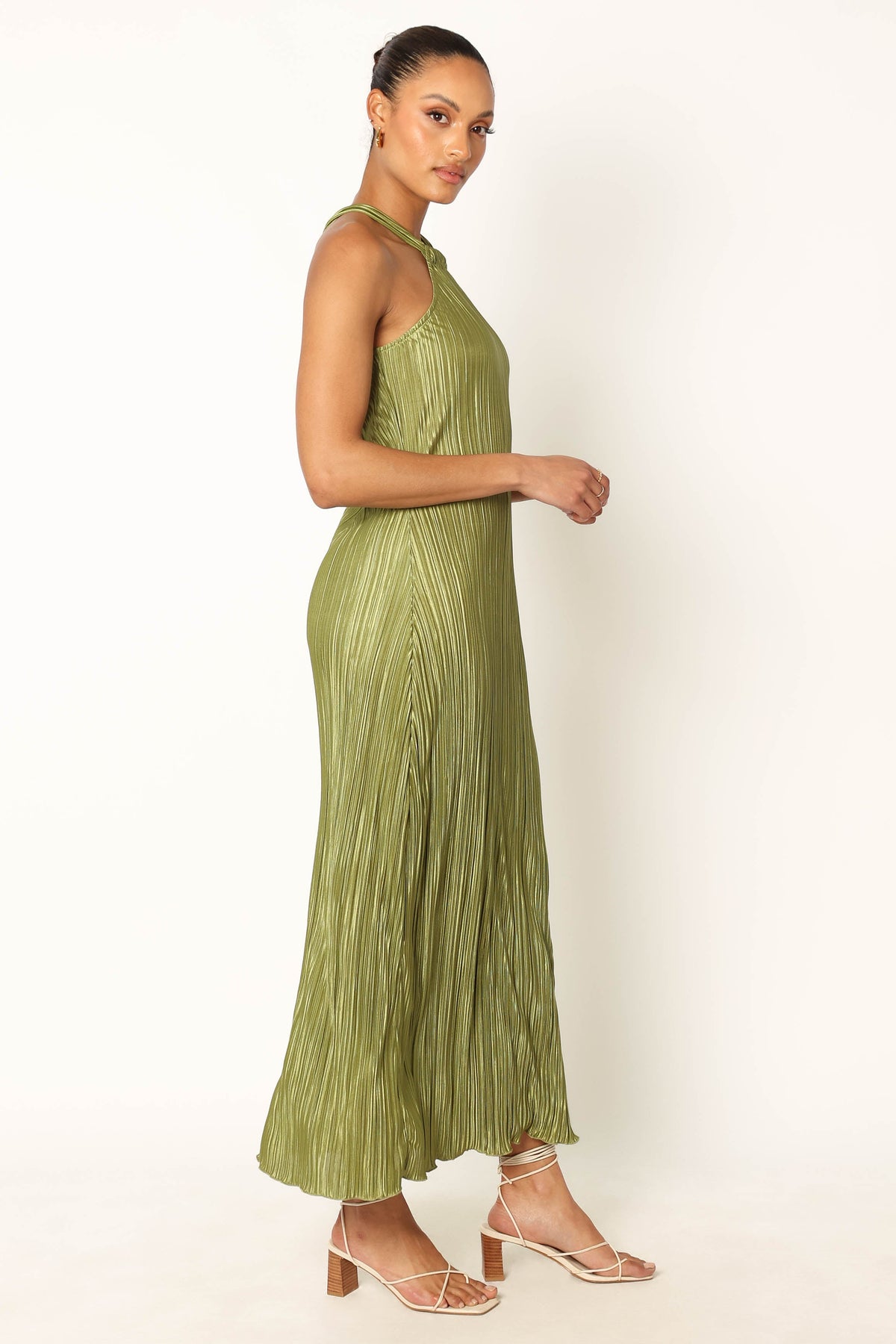 Melody Plisse Halter Maxi Dress in Olive – view 6 of 8