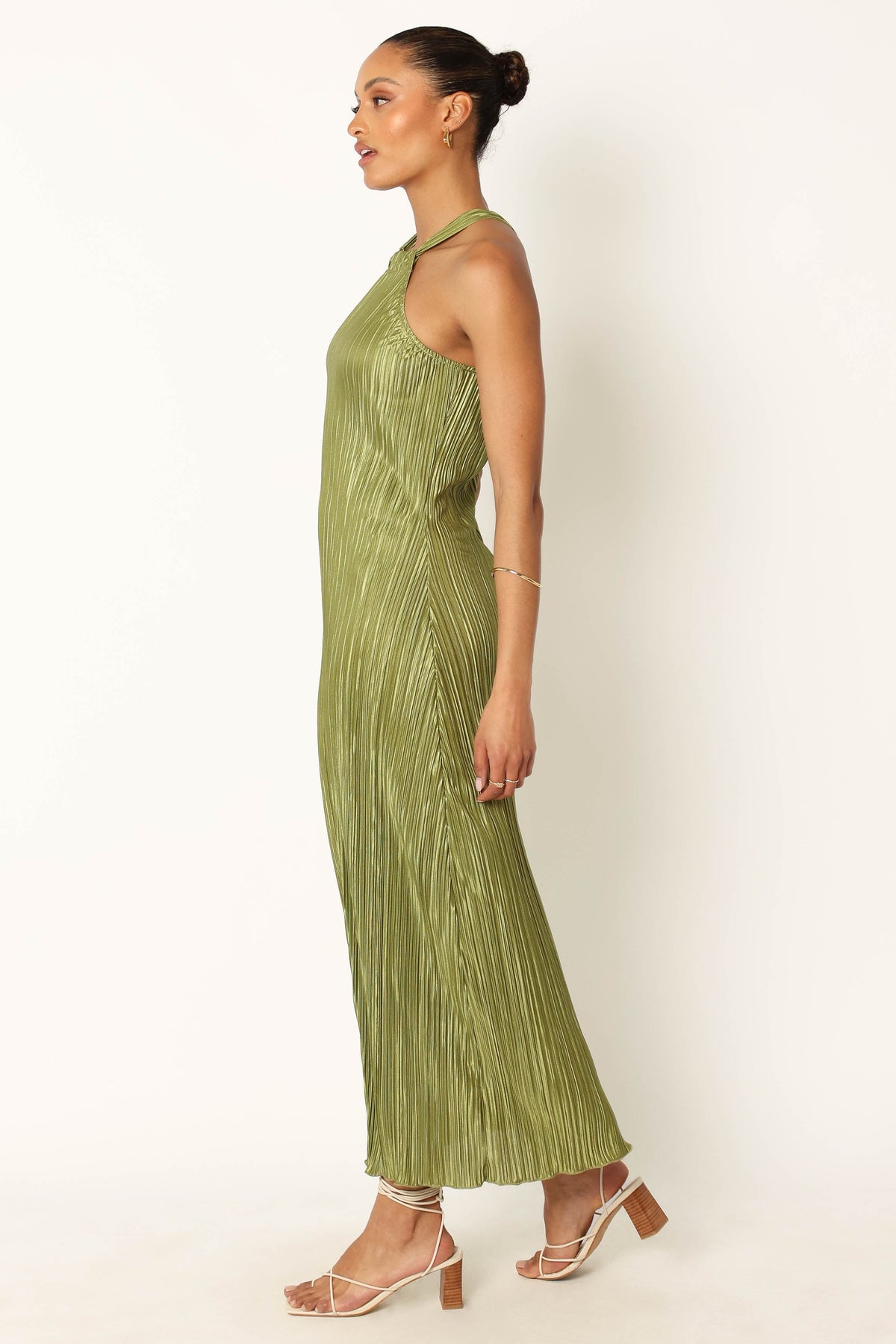 Melody Plisse Halter Maxi Dress in Olive – view 5 of 8