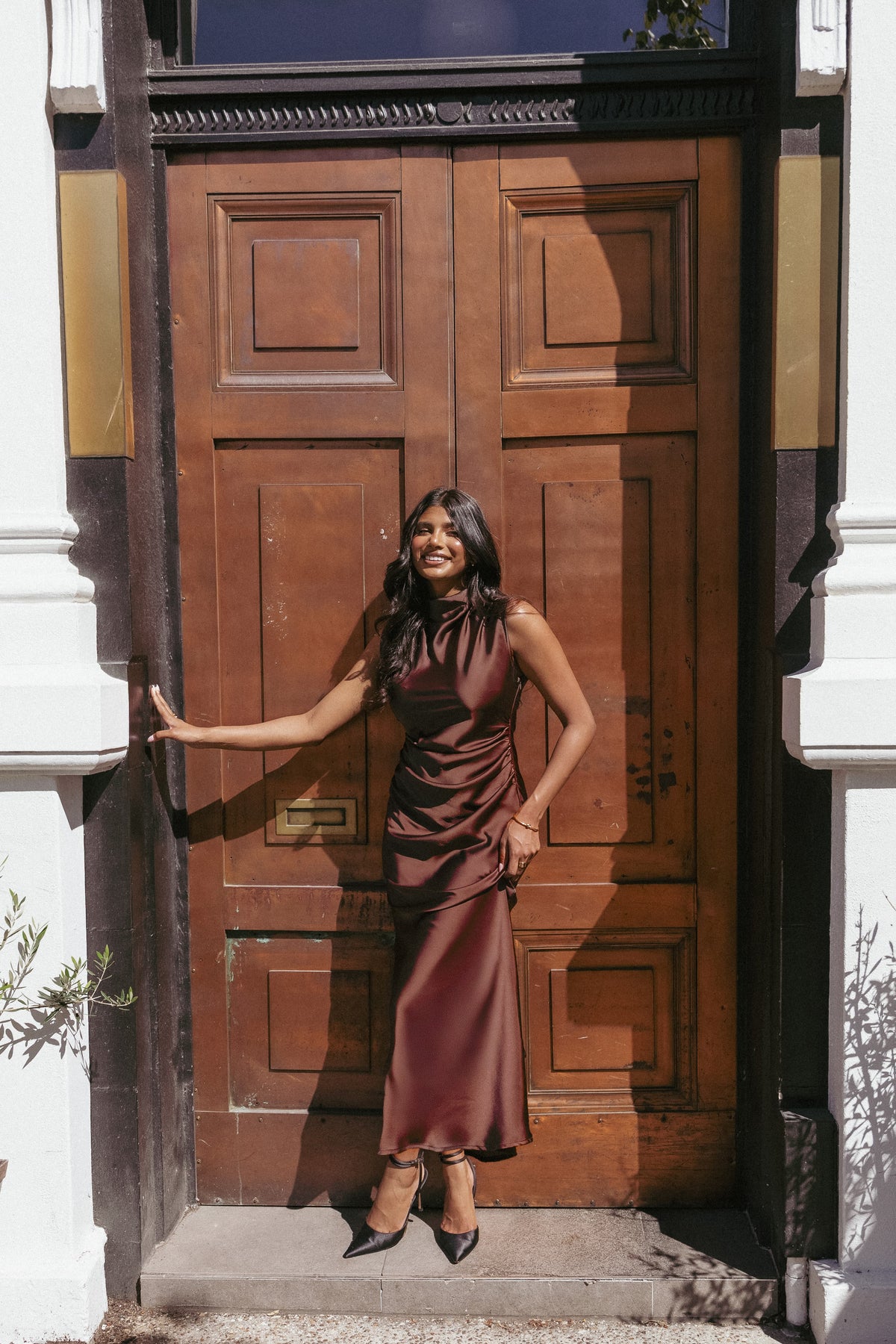 Meryn High Neck Dress in Brown – view 1 of 7