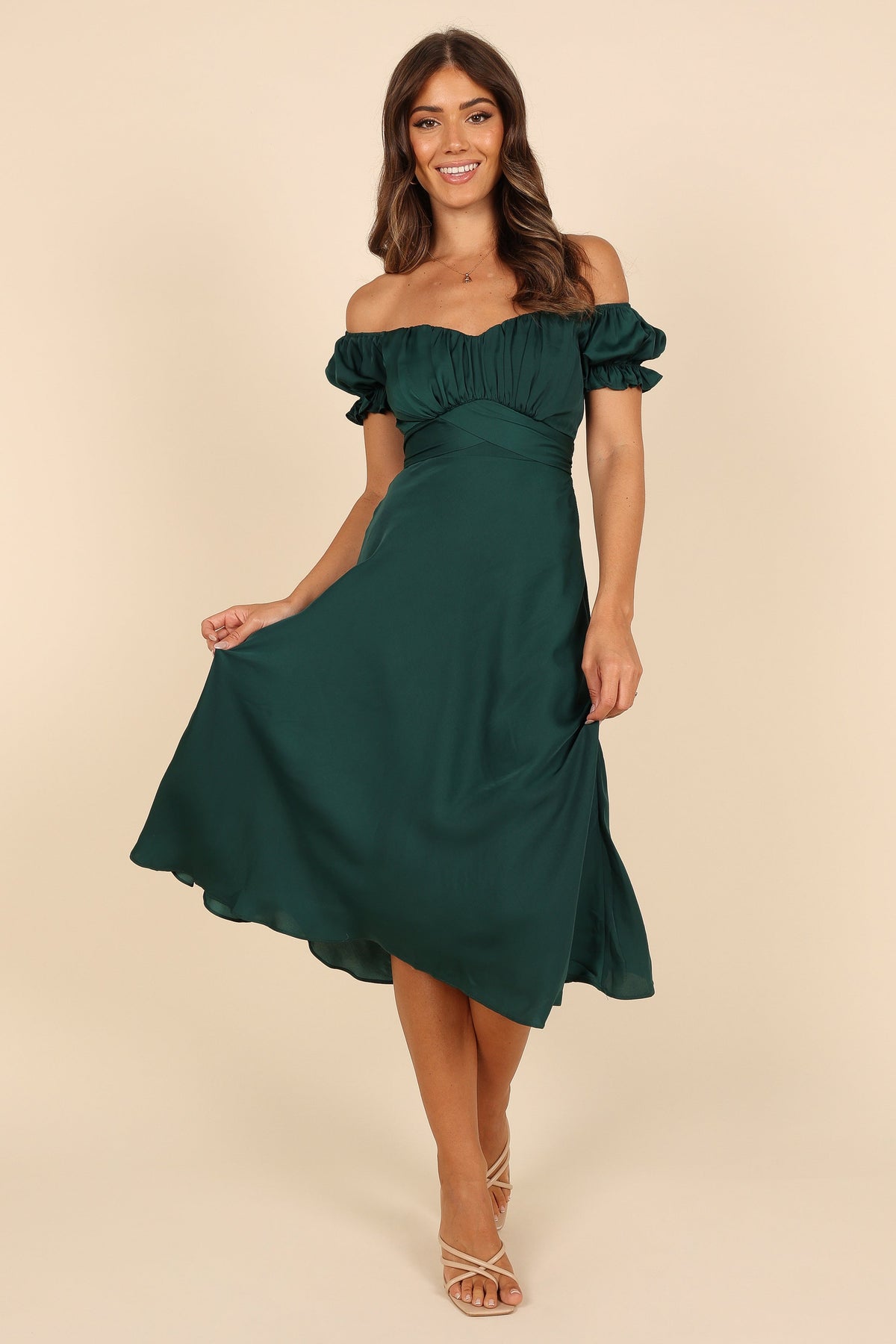 Mickenna Sweetheart Frill Midi Dress in Emerald – view 1 of 7