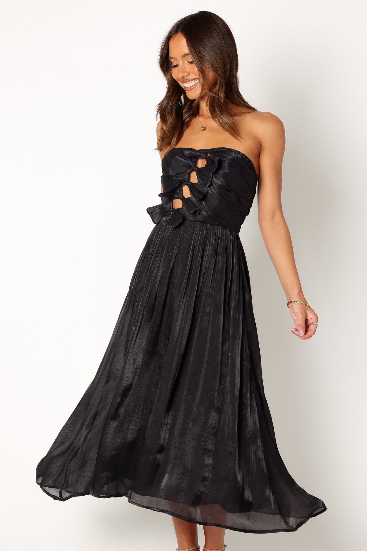 Mila Strapless Midi Dress in Black – view 1 of 9