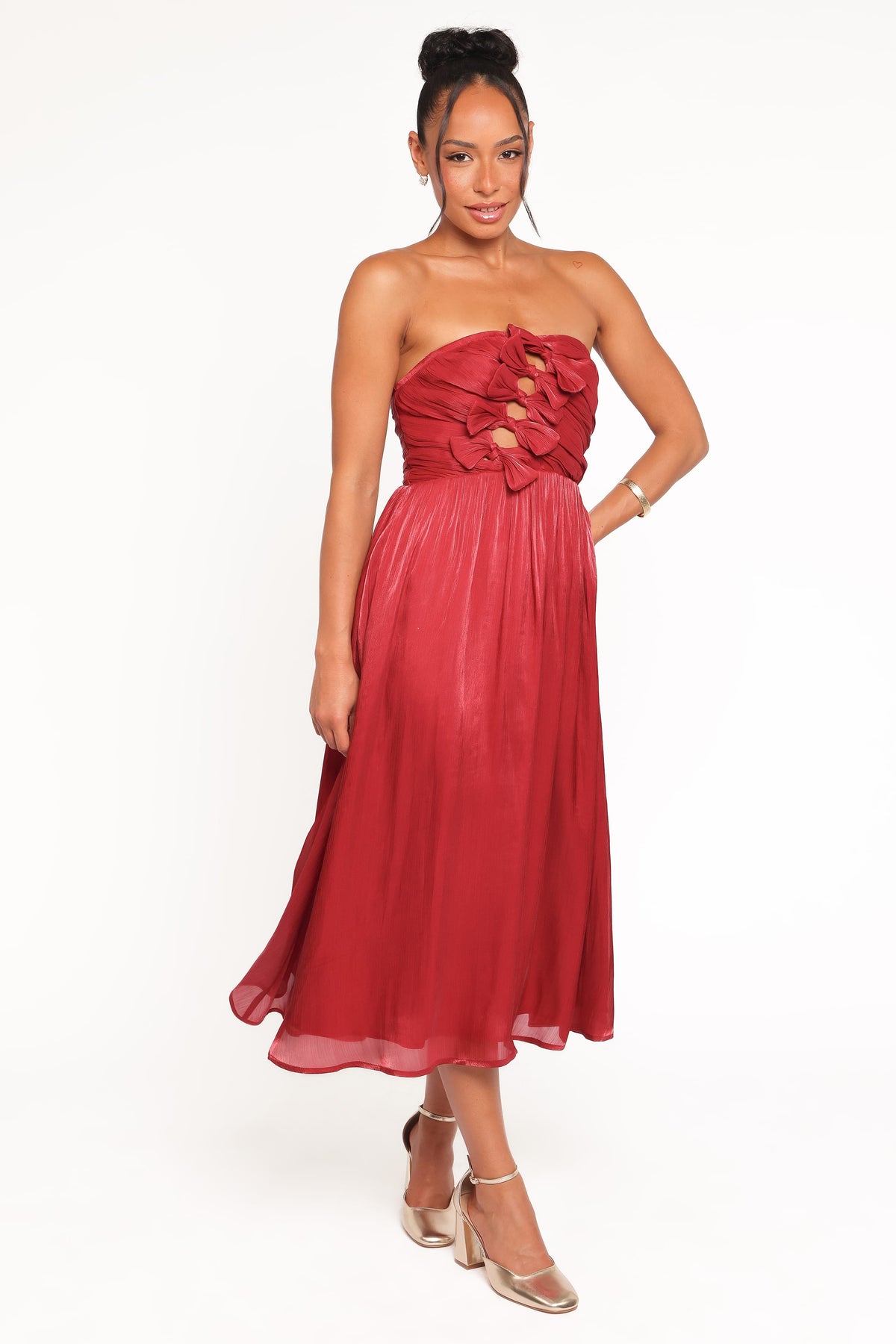 Mila Strapless Midi Dress in Red – view 6 of 8