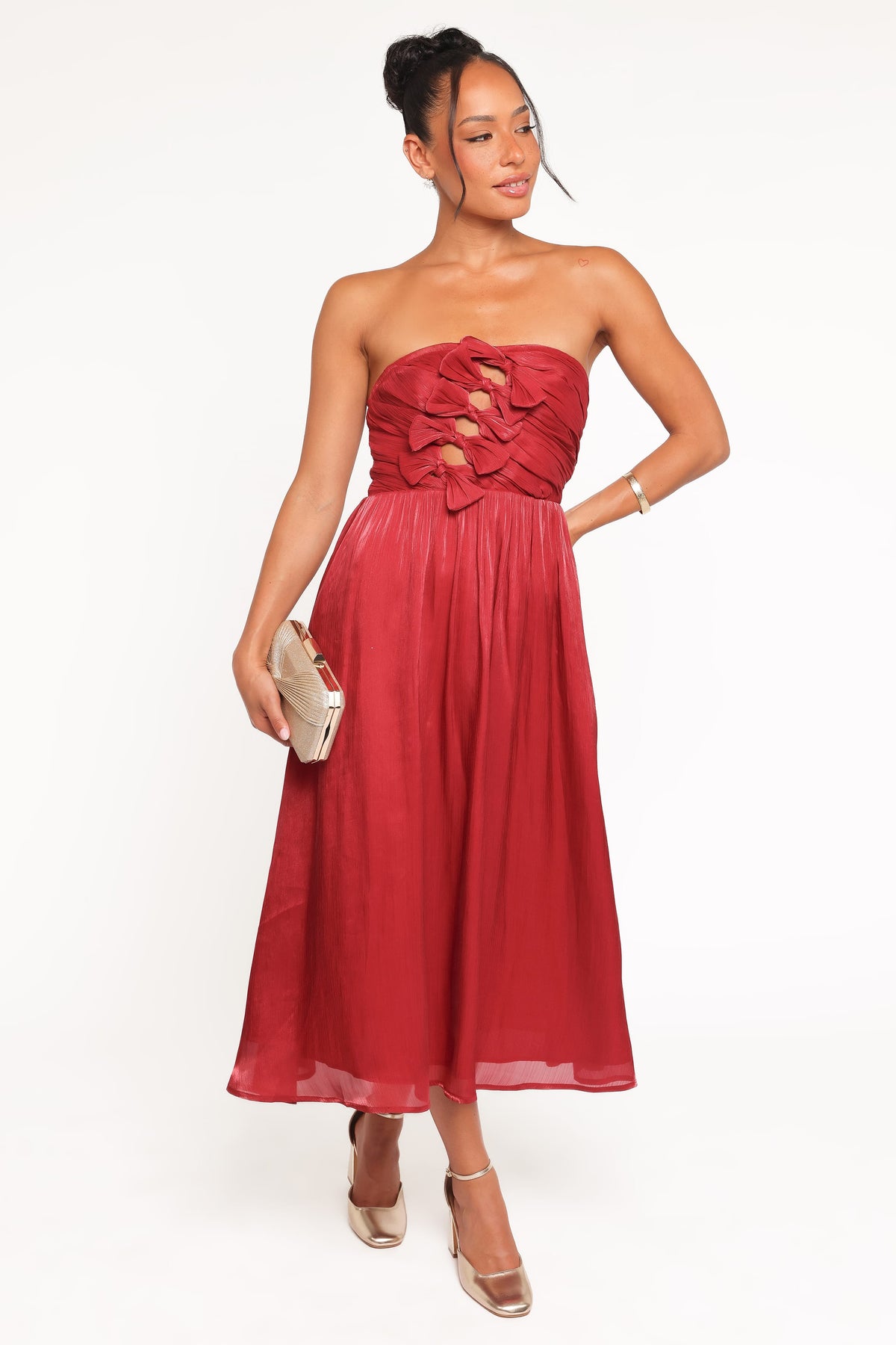 Mila Strapless Midi Dress in Red – view 2 of 8