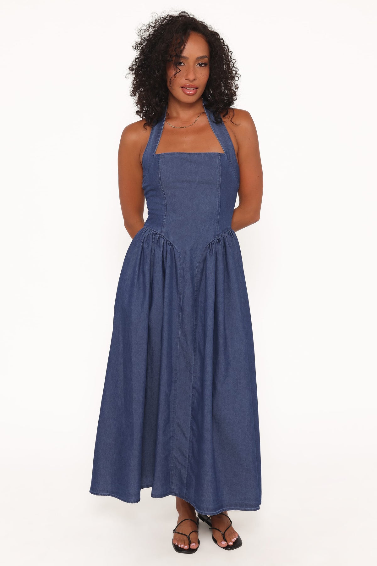 Milford Halterneck Midi Dress in Dark Denim – view 2 of 7