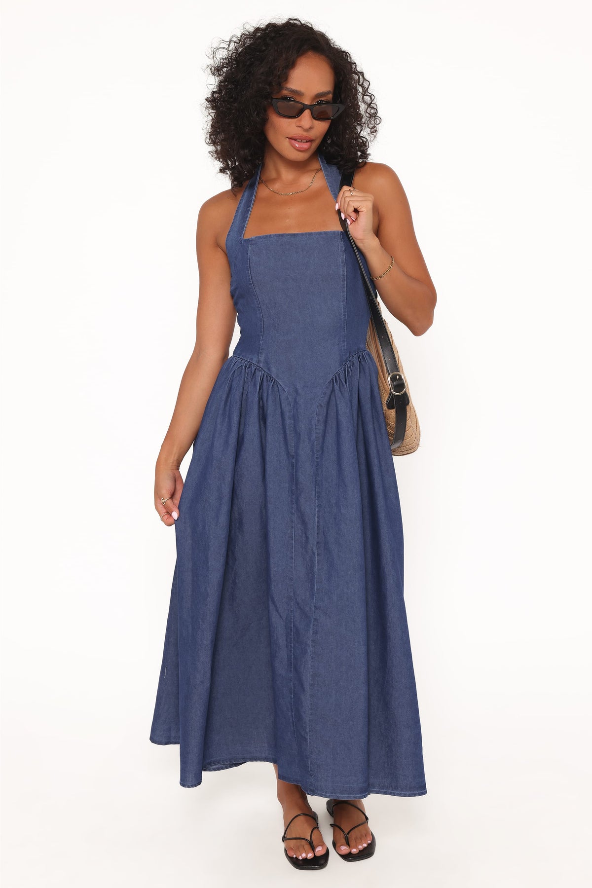 Milford Halterneck Midi Dress in Dark Denim – view 6 of 7