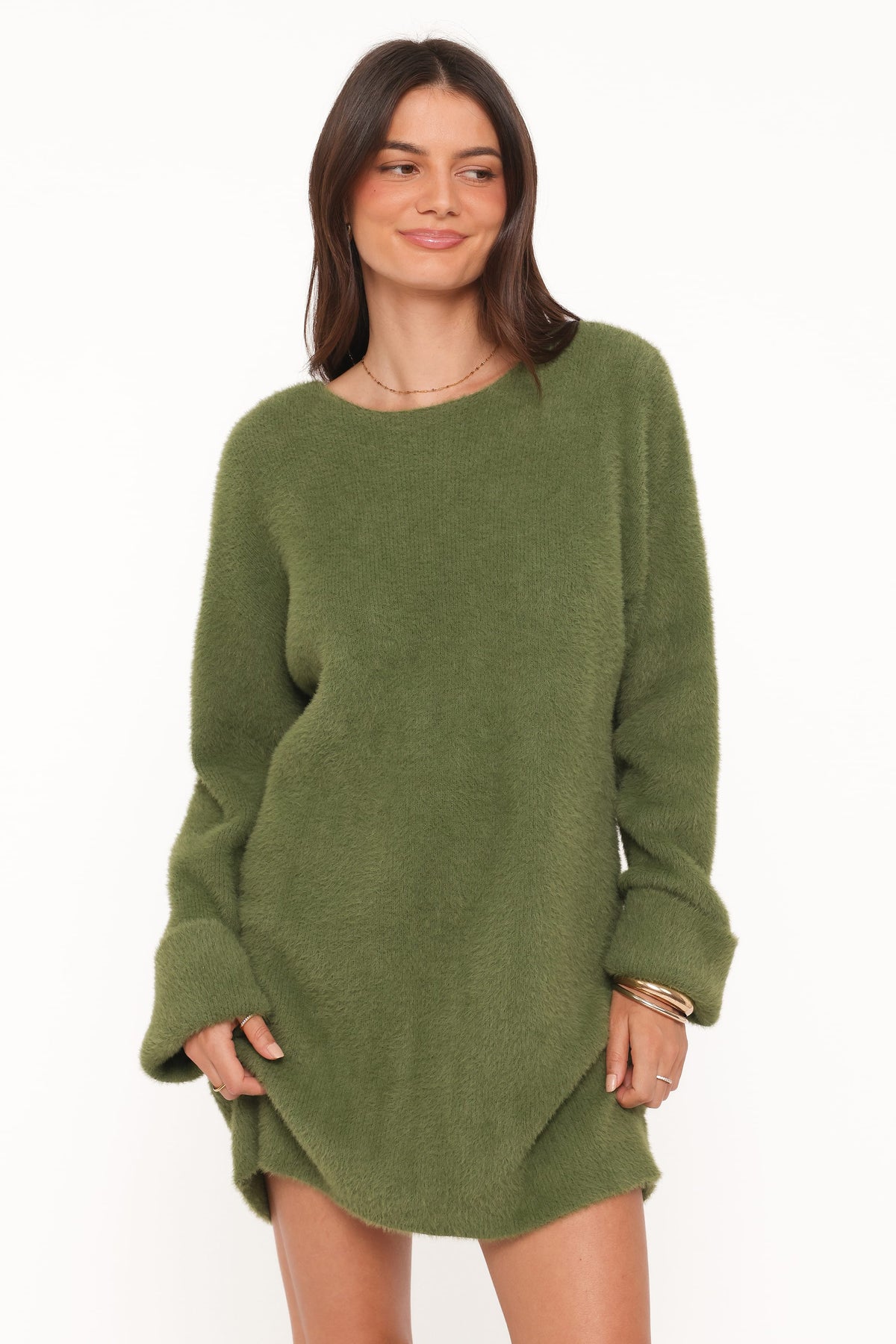 Mitchell Knit Mini Dress in Olive – view 1 of 6