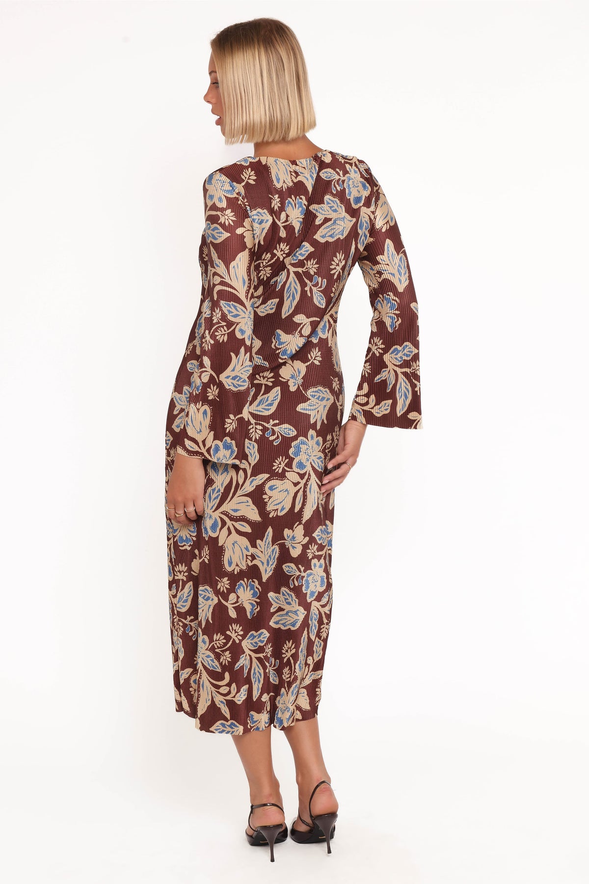 Morena Long Sleeve Midi Dress in Brown Floral – view 4 of 6