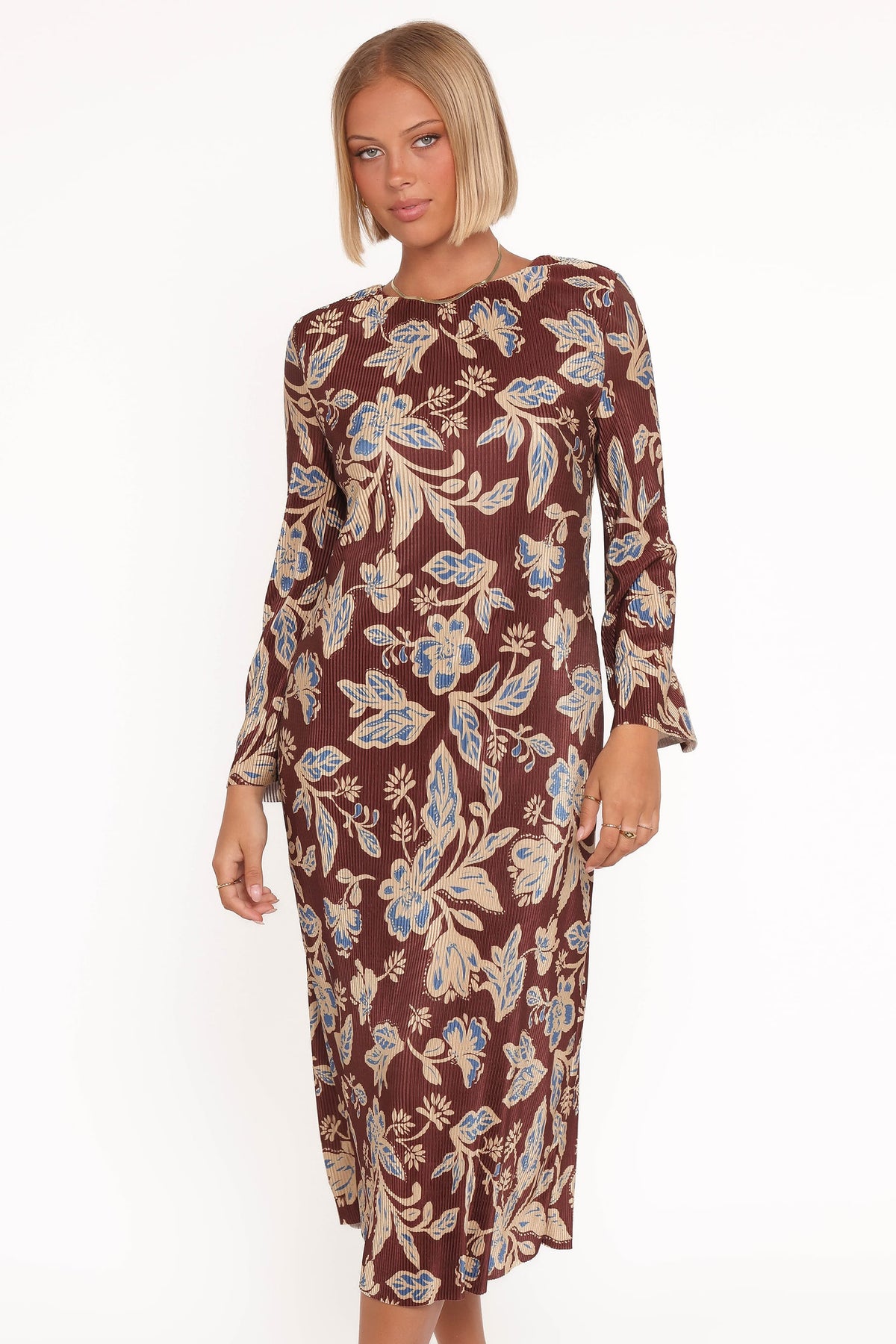 Morena Long Sleeve Midi Dress in Brown Floral – view 1 of 6