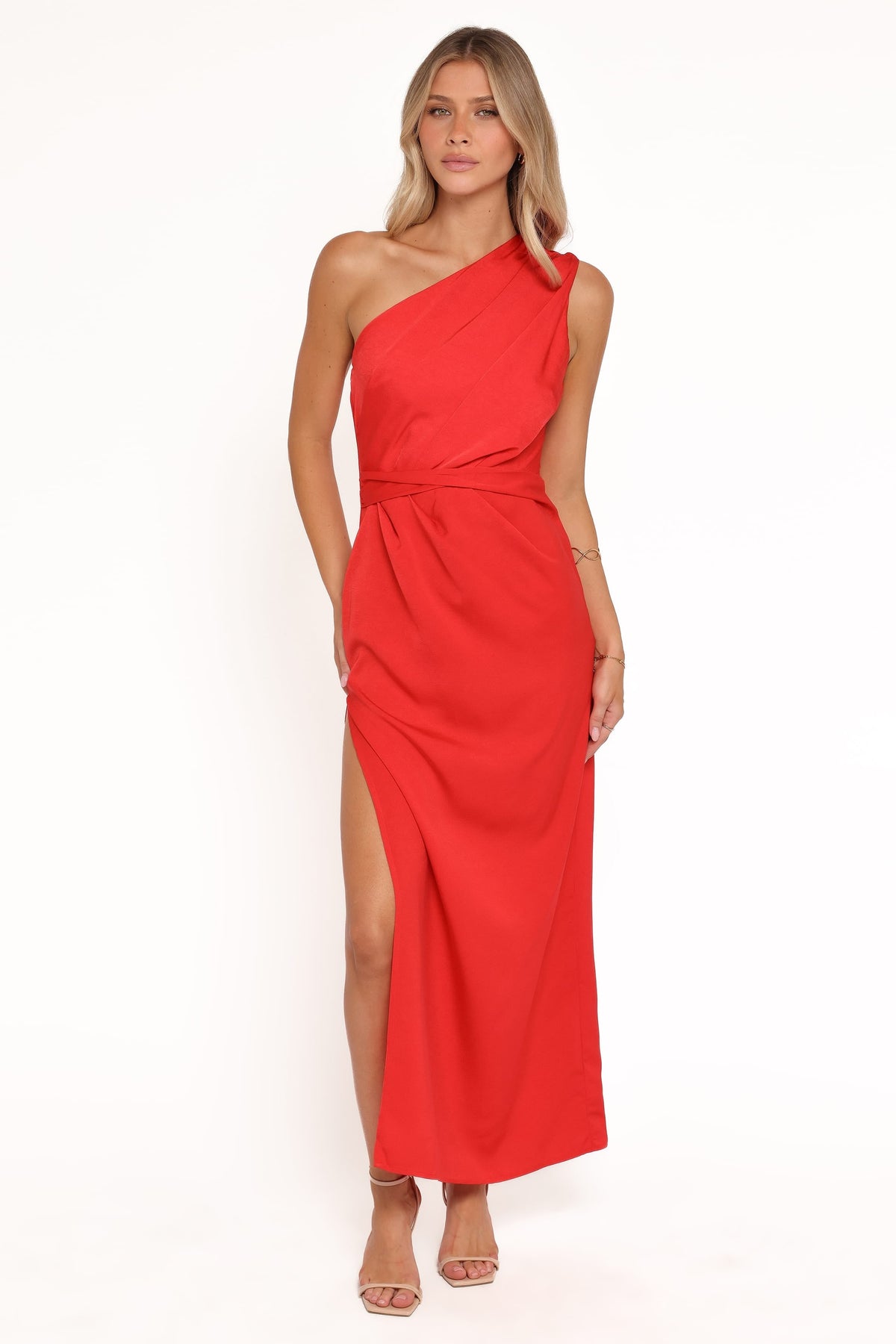 Nadia One Shoulder Maxi Dress in Red Jacquard Satin – view 6 of 7