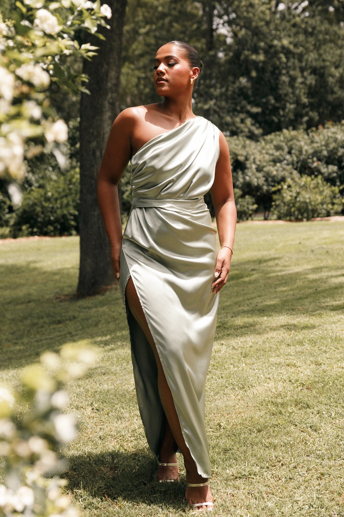 Nadia One Shoulder Maxi Dress in Sage – view 2 of 9