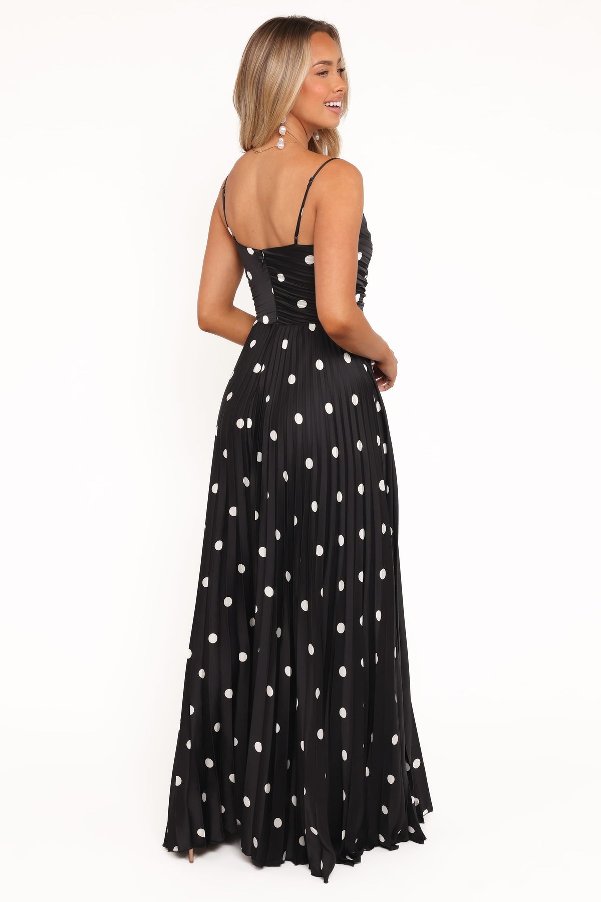 Naira Pleated Maxi Dress in Black Polka Dot – view 6 of 8