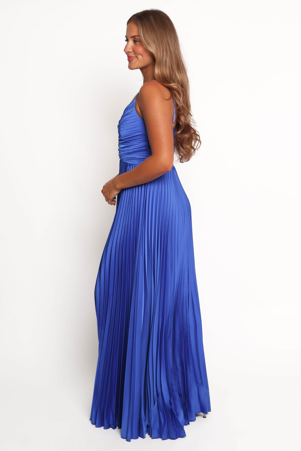 Naira Pleated Maxi Dress in Blue – view 3 of 5