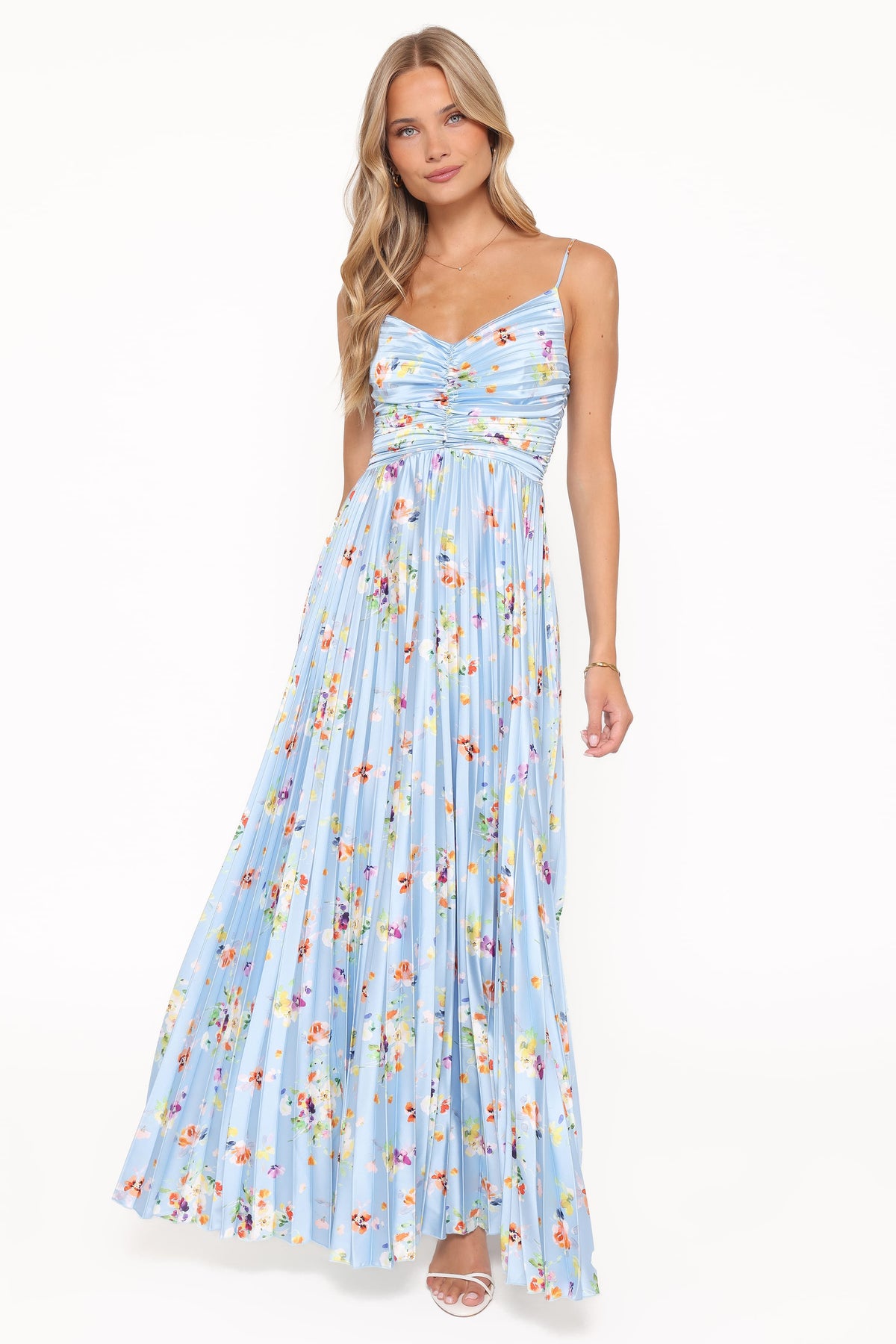 Naira Pleated Maxi Dress in Cornflower Blue Floral – view 6 of 8