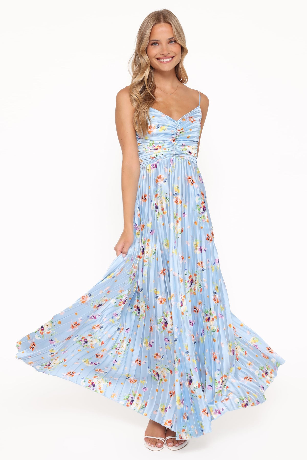 Naira Pleated Maxi Dress in Cornflower Blue Floral – view 2 of 8