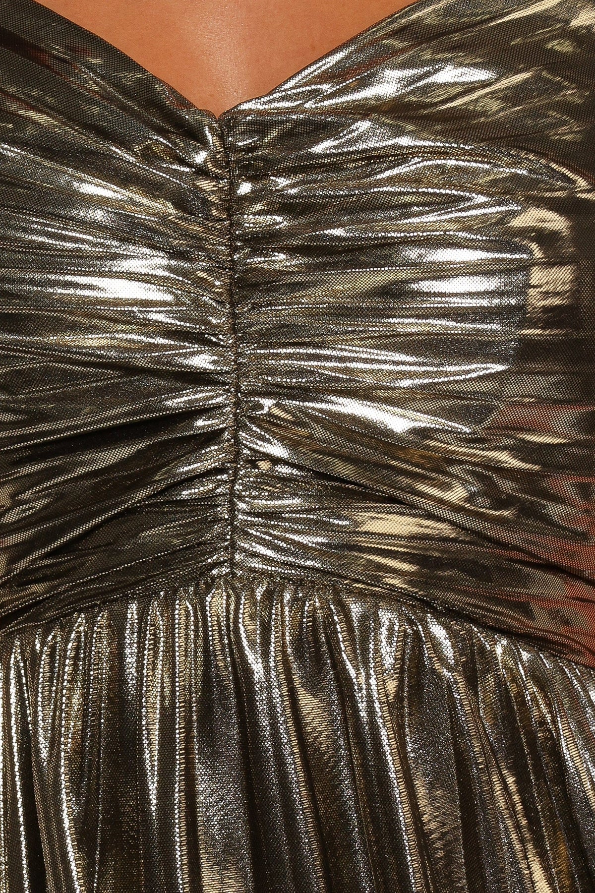 Naira Pleated Maxi Dress in Gold – view 8 of 9