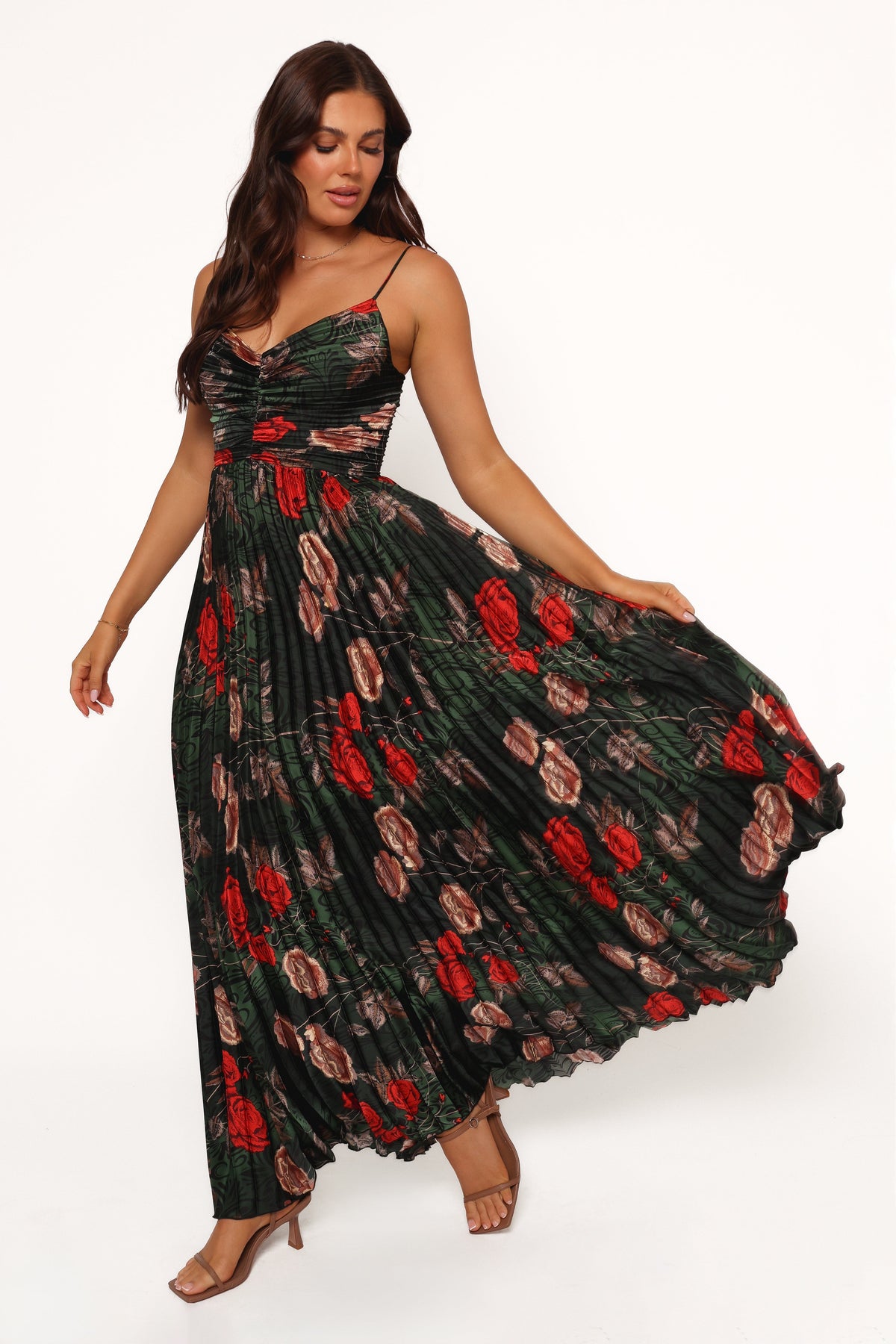 Naira Pleated Maxi Dress in Green Floral – view 1 of 7