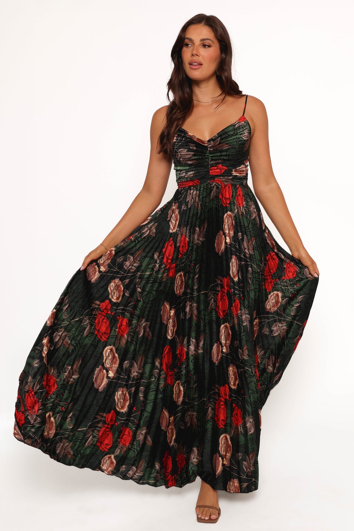 Naira Pleated Maxi Dress in Green Floral – view 2 of 7