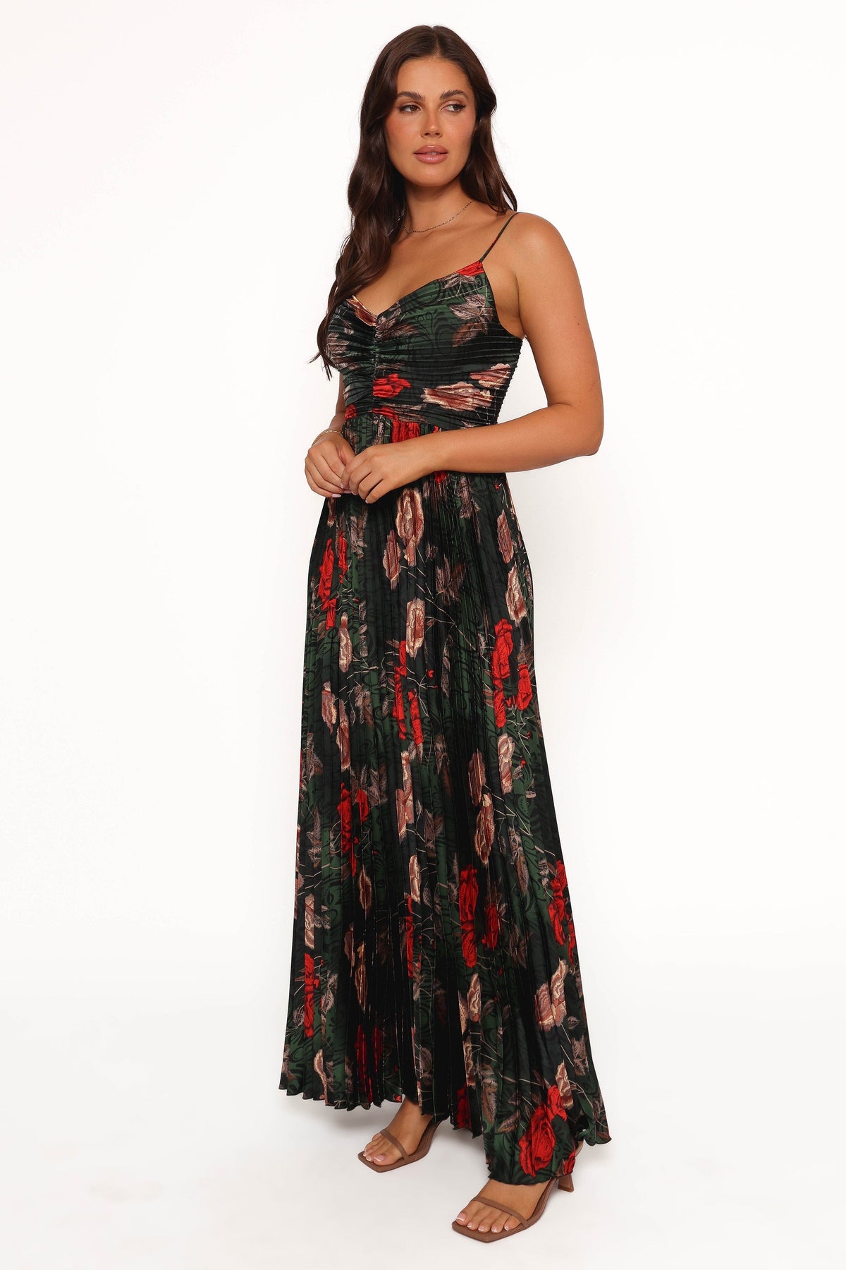 Naira Pleated Maxi Dress in Green Floral – view 3 of 7