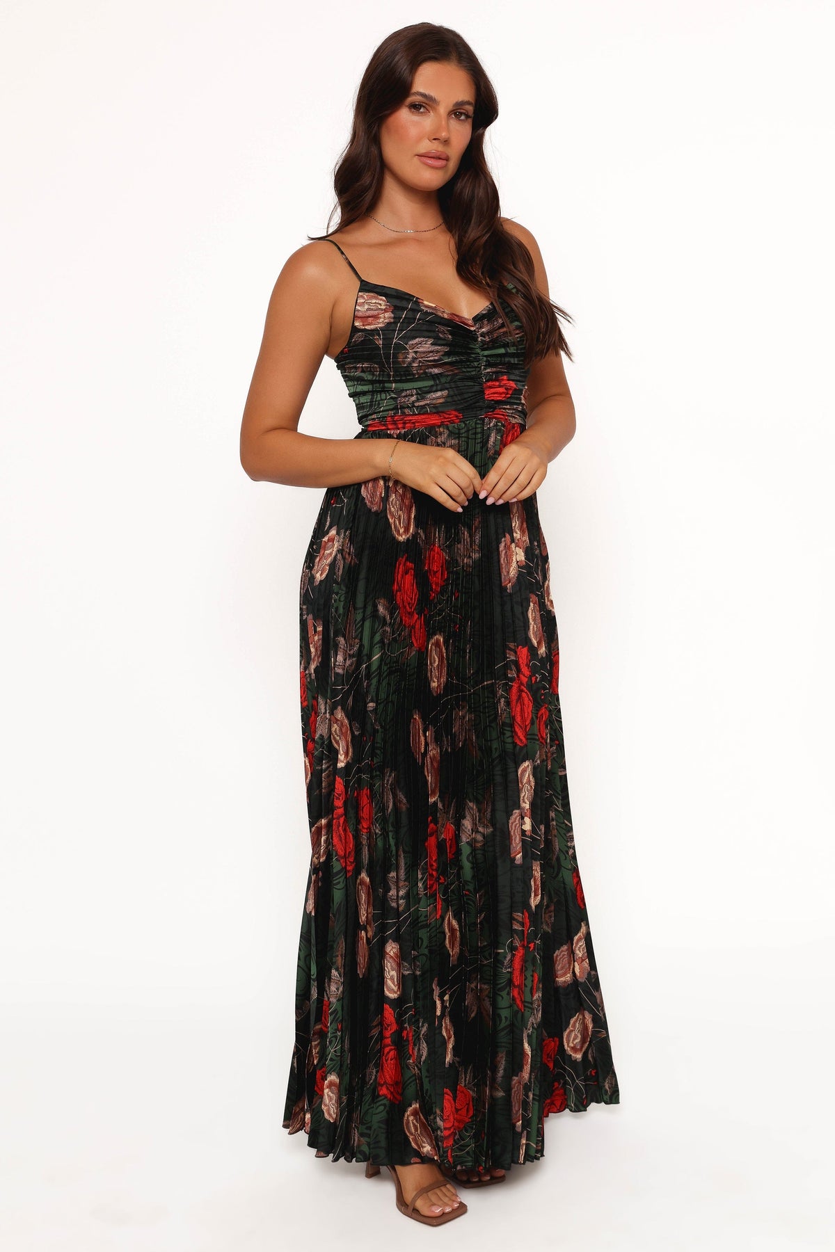 Naira Pleated Maxi Dress in Green Floral – view 5 of 7
