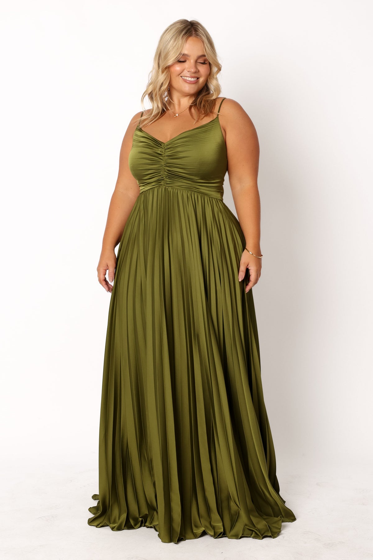 Naira Pleated Maxi Dress in Palm Green – view 2 of 11