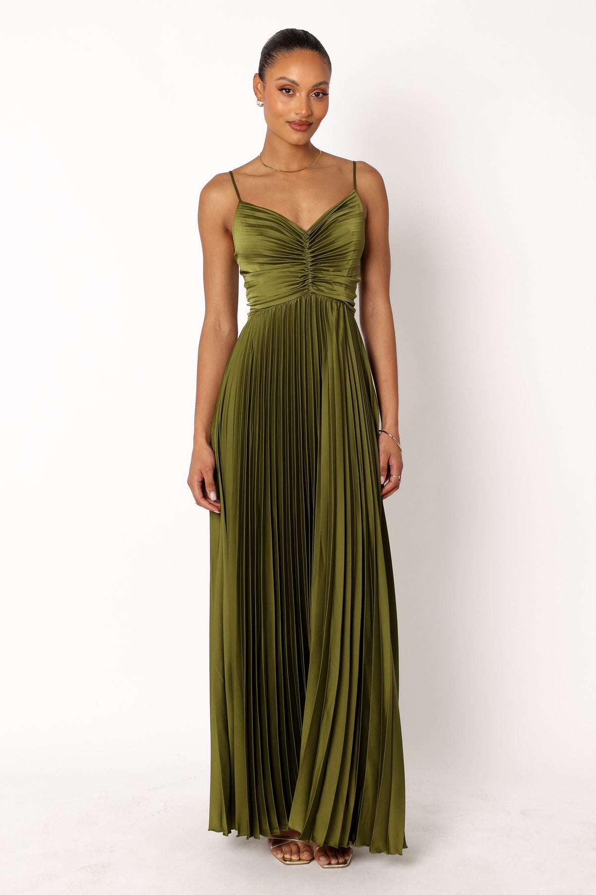 Naira Pleated Maxi Dress in Palm Green – view 6 of 11