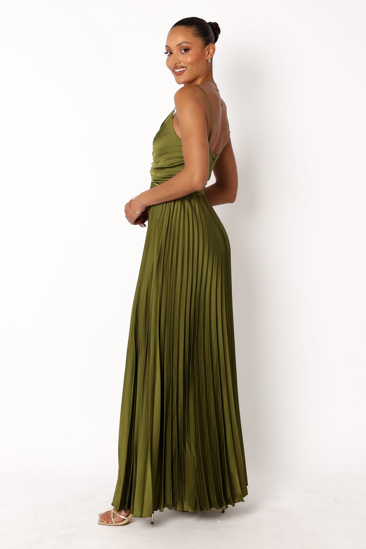 Naira Pleated Maxi Dress in Palm Green – view 4 of 11