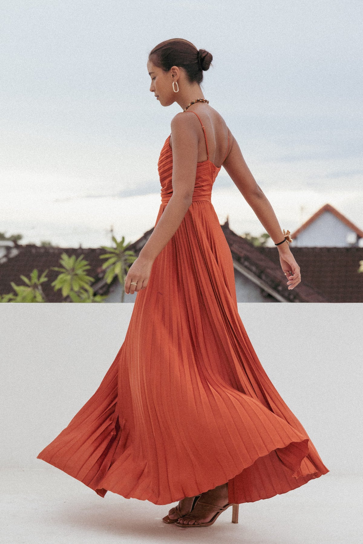 Naira Pleated Maxi Dress in Sunset Orange – view 1 of 11